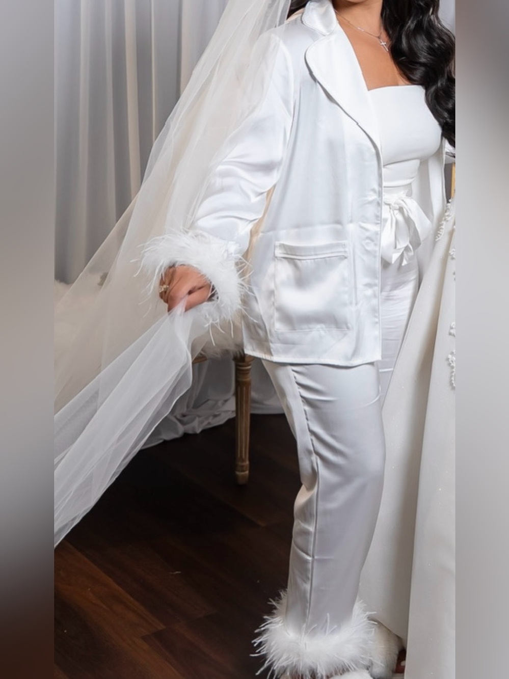 Nadine Merabi White Satin Pajamas